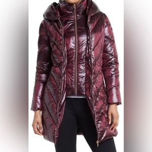 NWT Via Spiga inset bib quilted long puffer jacket